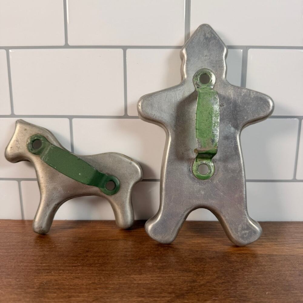Vintage 1950s Aluminum Cookie Cutters Gingerbread Man & Horse